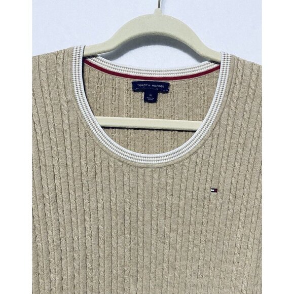 Tommy Hilfiger Womens Medium Tan Cable Knit Sweater Classic - Picture 2 of 6